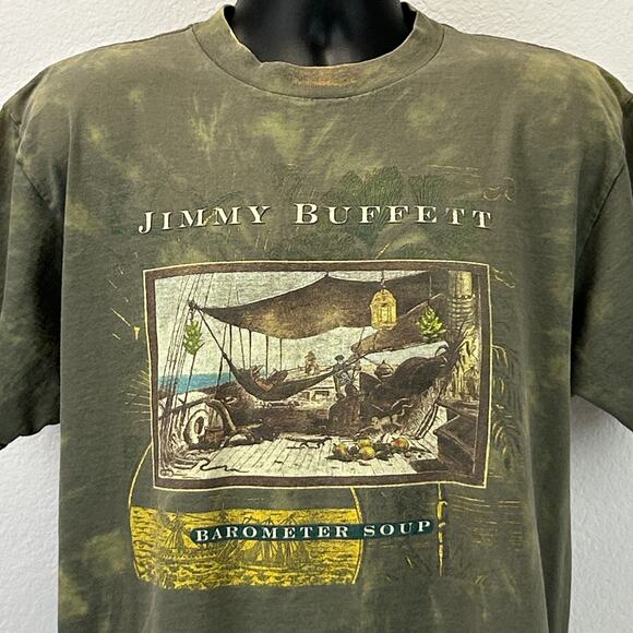 Vintage 90s Jimmy Buffett Barometer Soup Tour T Shirt 1995 Concert Green L Large - Picture 6 of 9